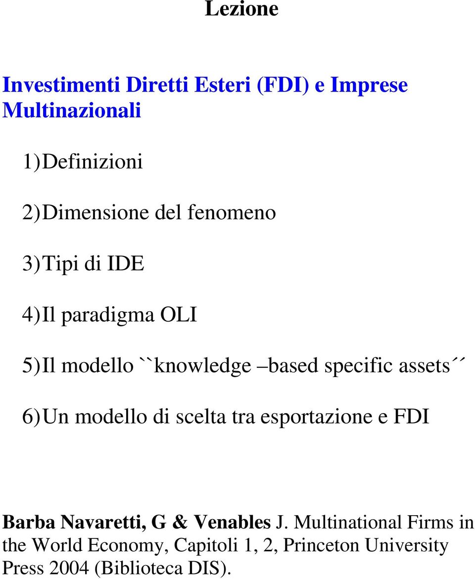 speifi ssets 6 Un modello di selt tr esportzione e FDI Br Nvretti, G & Venles J.