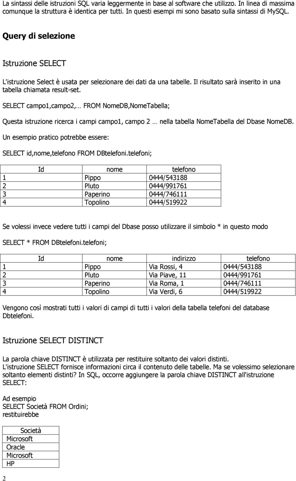 Il risultato sarà inserito in una tabella chiamata result-set.