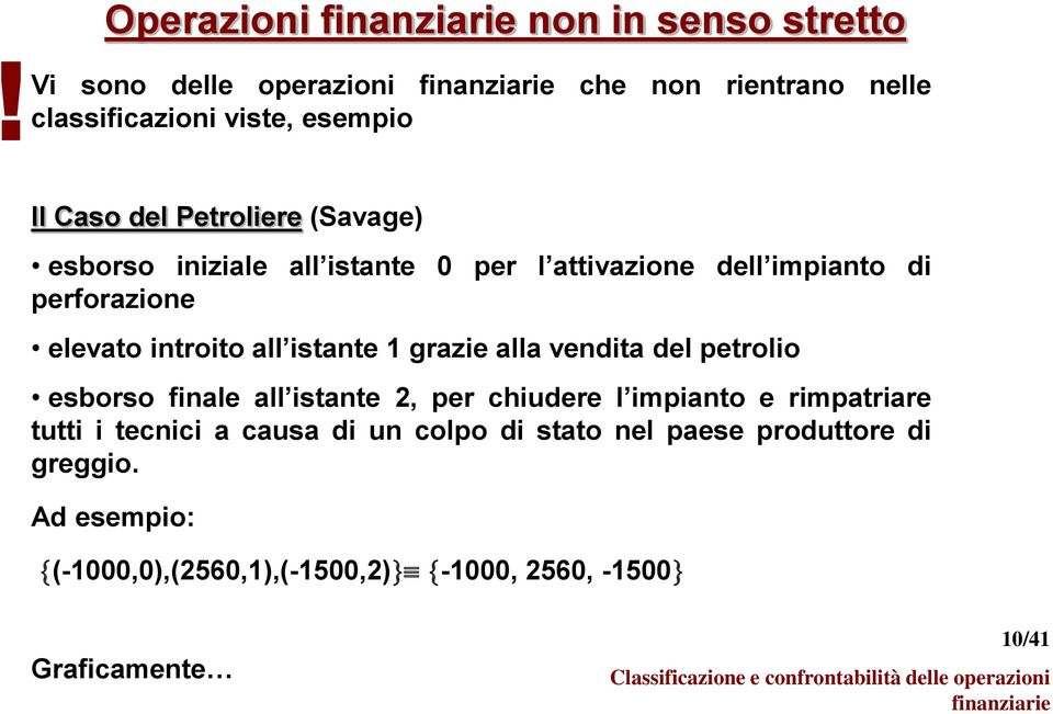 1 grazie alla vendita del petrolio esborso finale all istante 2, per chiudere l impianto e rimpatriare tutti i tecnici a causa