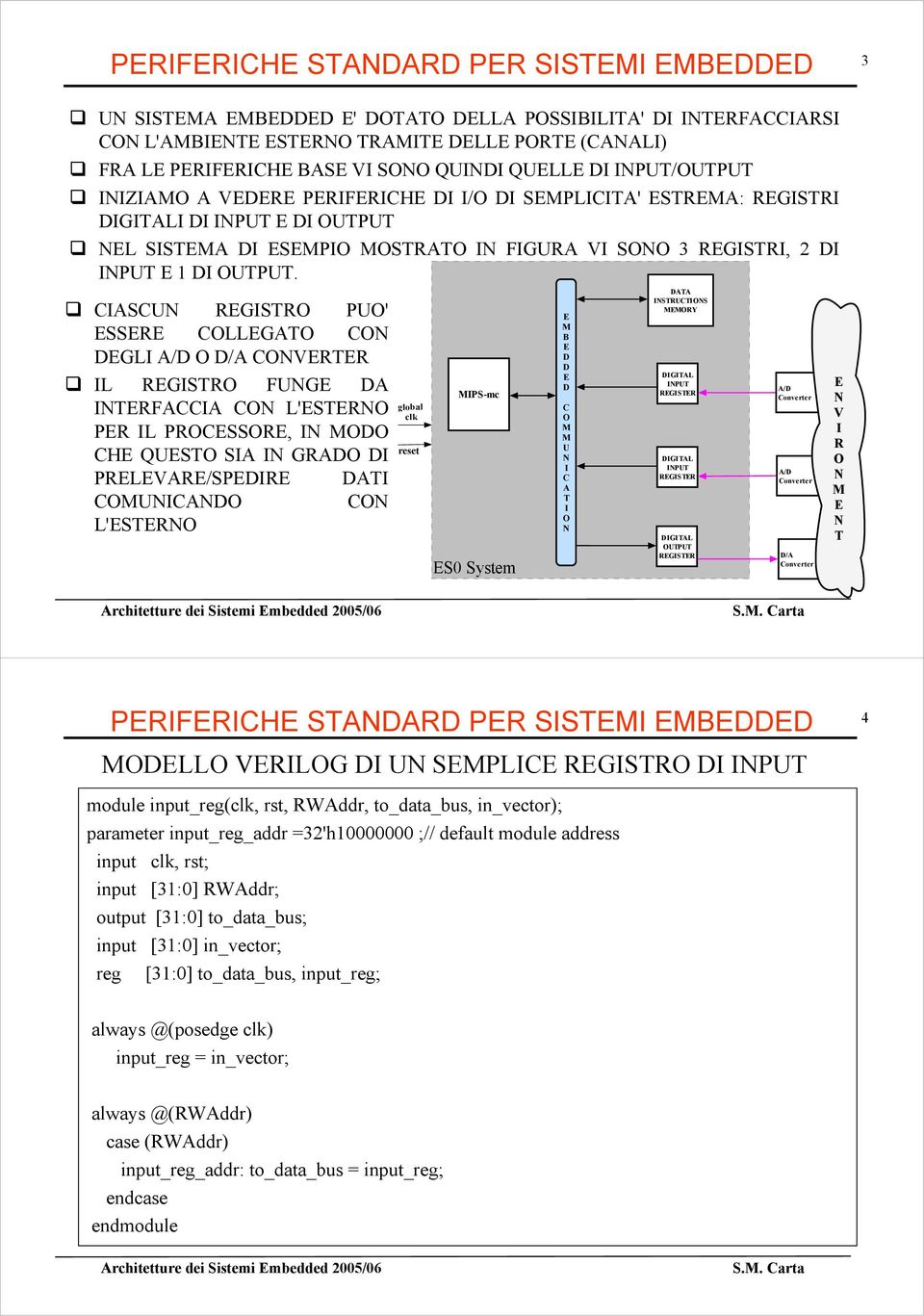 CIASCU RGISTRO PUO' SSR COLLGATO CO DGLI A/D O D/A COVRTR IL RGISTRO FUG DA ITRFACCIA CO L'STRO PR IL PROCSSOR, I ODO CH QUSTO SIA I GRADO DI PRLVAR/SPDIR DATI COUICADO CO L'STRO global clk reset