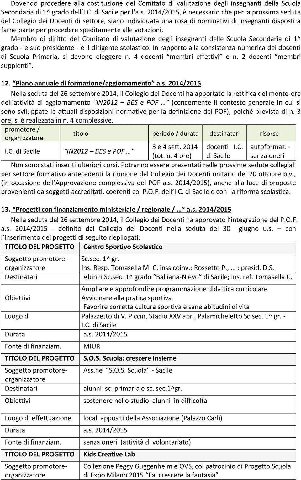 gnanti della Secondaria di 1^ grado dell I.C. di Sacile per l a.s.