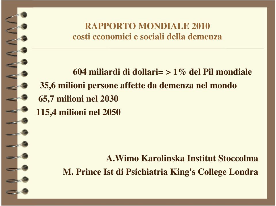 da demenza nel mondo 65,7 milioni nel 2030 115,4 milioni nel 2050 A.