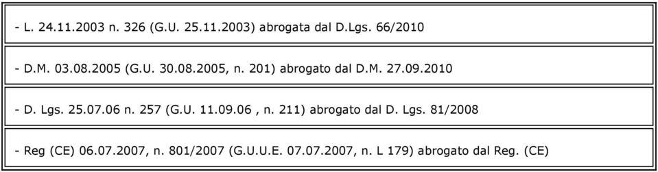 25.07.06 n. 257 (G.U. 11.09.06, n. 211) abrogato dal D. Lgs.