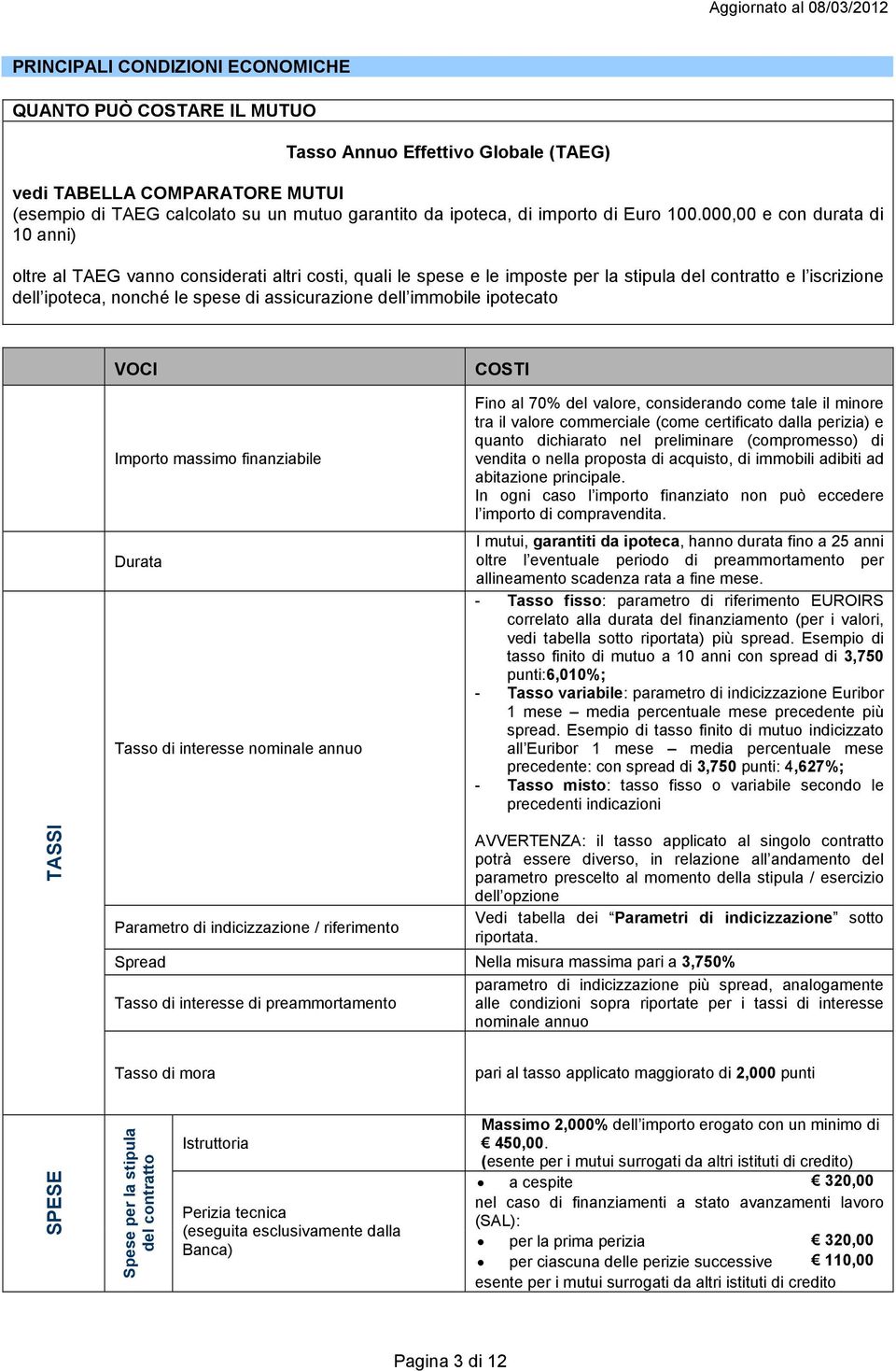 000,00 e con durata di 10 anni) oltre al TAEG vanno considerati altri costi, quali le spese e le imposte per la stipula del contratto e l iscrizione dell ipoteca, nonché le spese di assicurazione