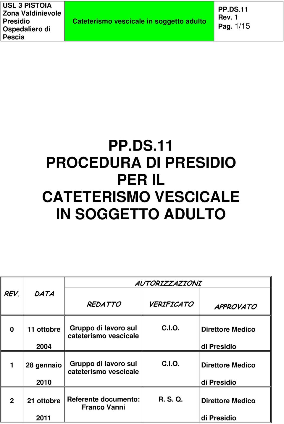 cateterismo vescicale C.I.O.