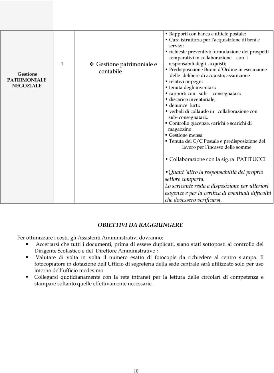 rapporti con sub- consegnatari; discarico inventariale; denunce furti; verbali di collaudo in collaborazione con sub- consegnatari;.