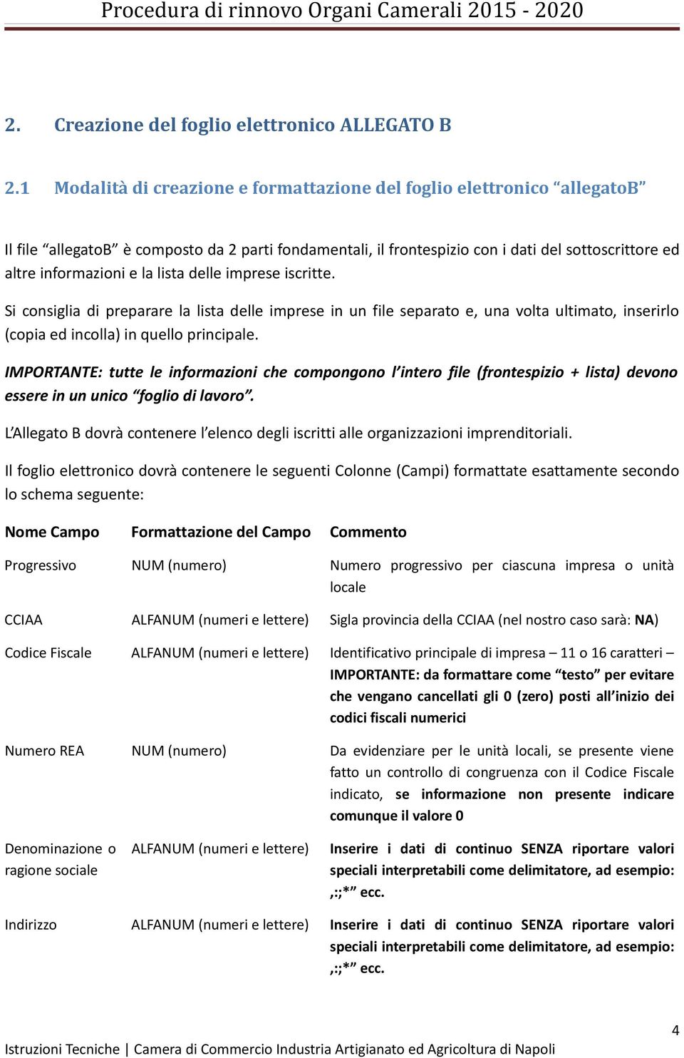 lista delle imprese iscritte. Si consiglia di preparare la lista delle imprese in un file separato e, una volta ultimato, inserirlo (copia ed incolla) in quello principale.