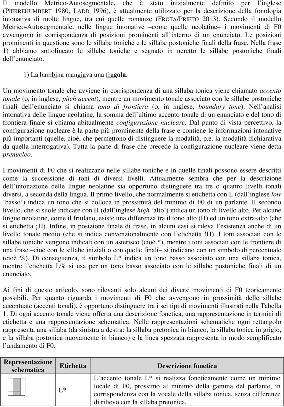 Secondo il modello Metrico-Autosegmentale, nelle lingue intonative come quelle neolatine i movimenti di F0 avvengono in corrispondenza di posizioni prominenti all interno di un enunciato.