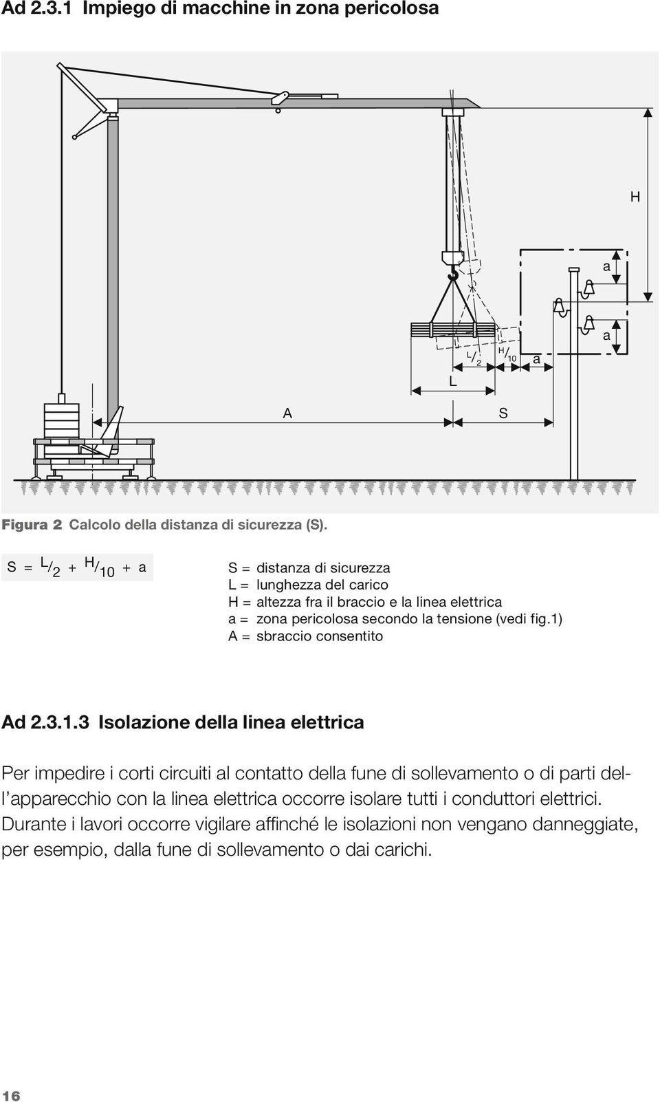 1) A = sbrccio consentito Ad 2.3.1.3 Isolzione dell line elettric Per impedire i corti circuiti l conttto dell fune di sollevmento o di prti dell