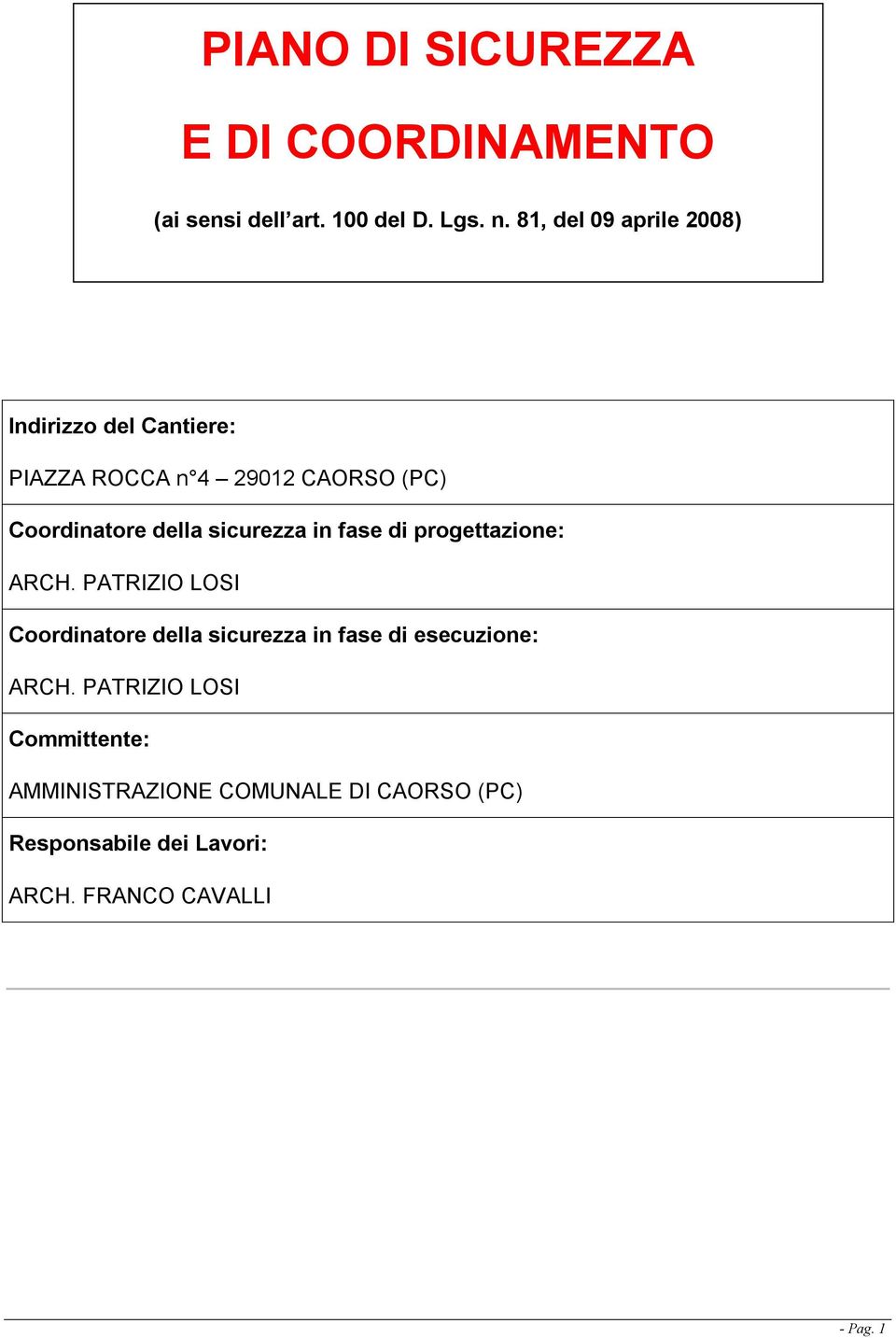 sicurezza in fase di progettazione: ARCH.