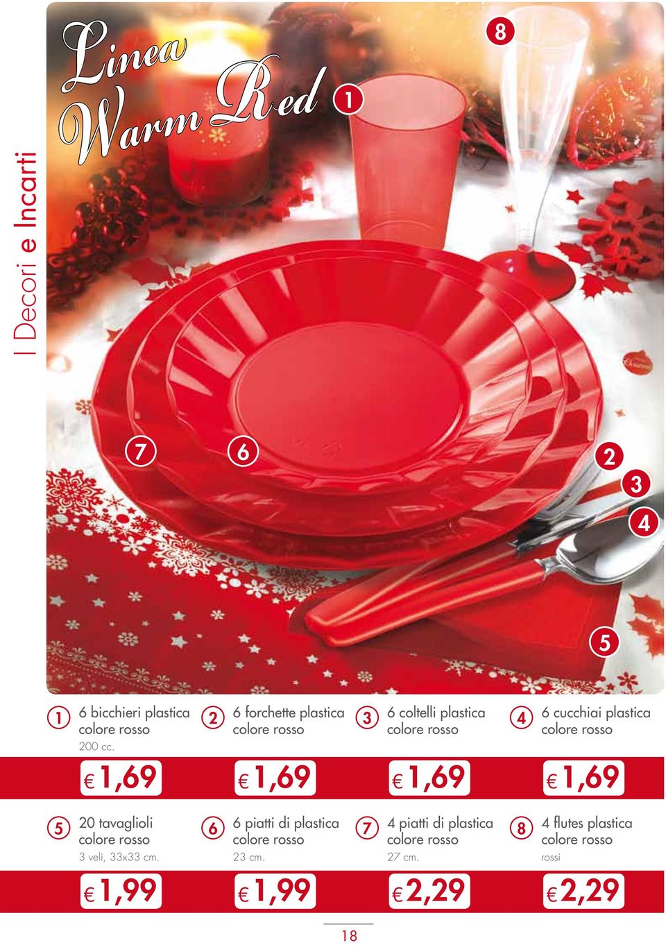 plastica colore rosso 1,69 5 20 tavaglioli colore rosso 3 veli, 33x33 cm.
