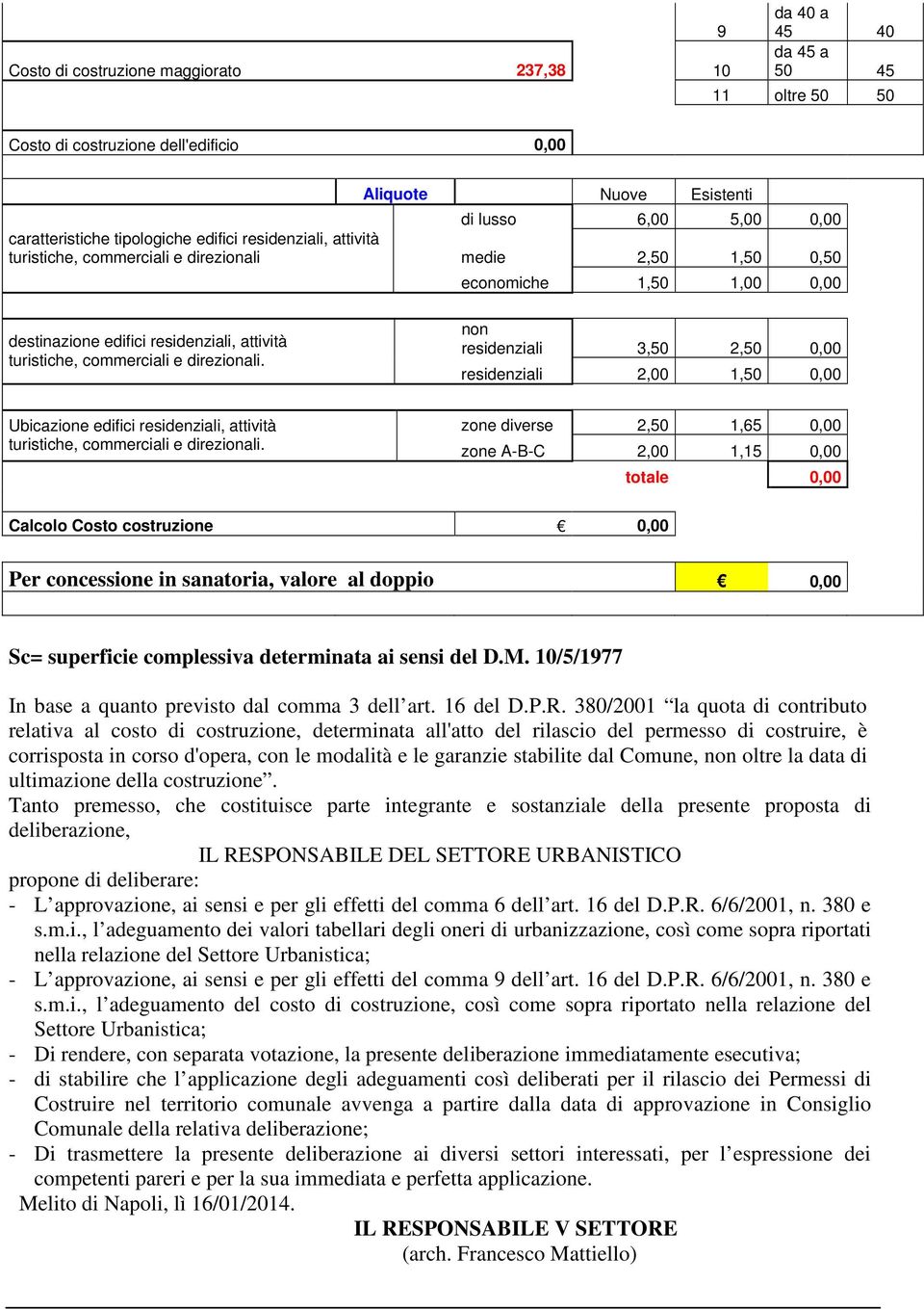 direzionali. non residenziali 3,50 2,50 0,00 residenziali 2,00 1,50 0,00 Ubicazione edifici residenziali, attività turistiche, commerciali e direzionali.