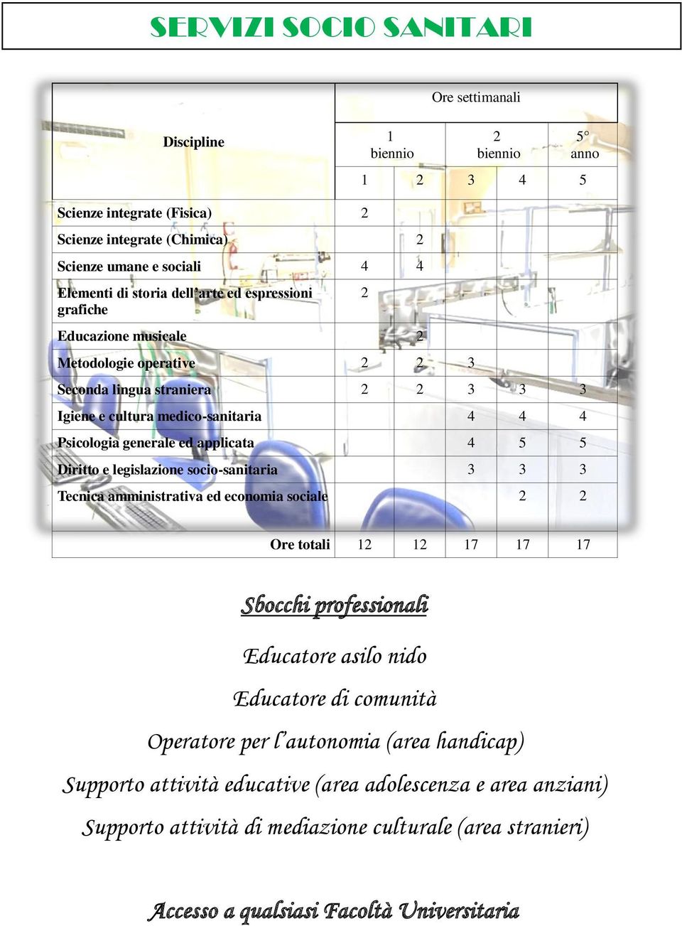 Diritto e legislazione socio-sanitaria 3 3 3 Tecnica amministrativa ed economia sociale 2 2 2 Ore totali 12 12 17 17 17 Sbocchi professionali Educatore asilo nido Educatore di comunità