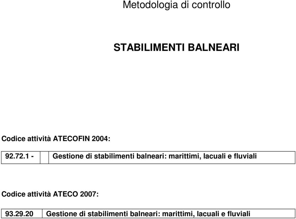 1 - Gestione di stabilimenti balneari: marittimi, lacuali e