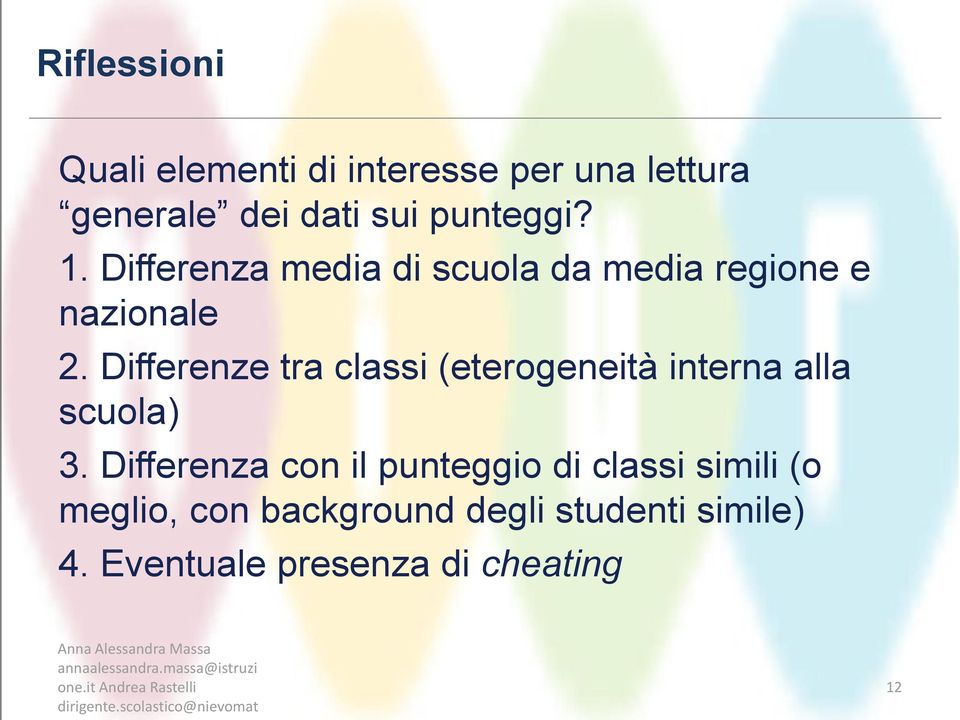 Differenze tra classi (eterogeneità interna alla scuola) 3.