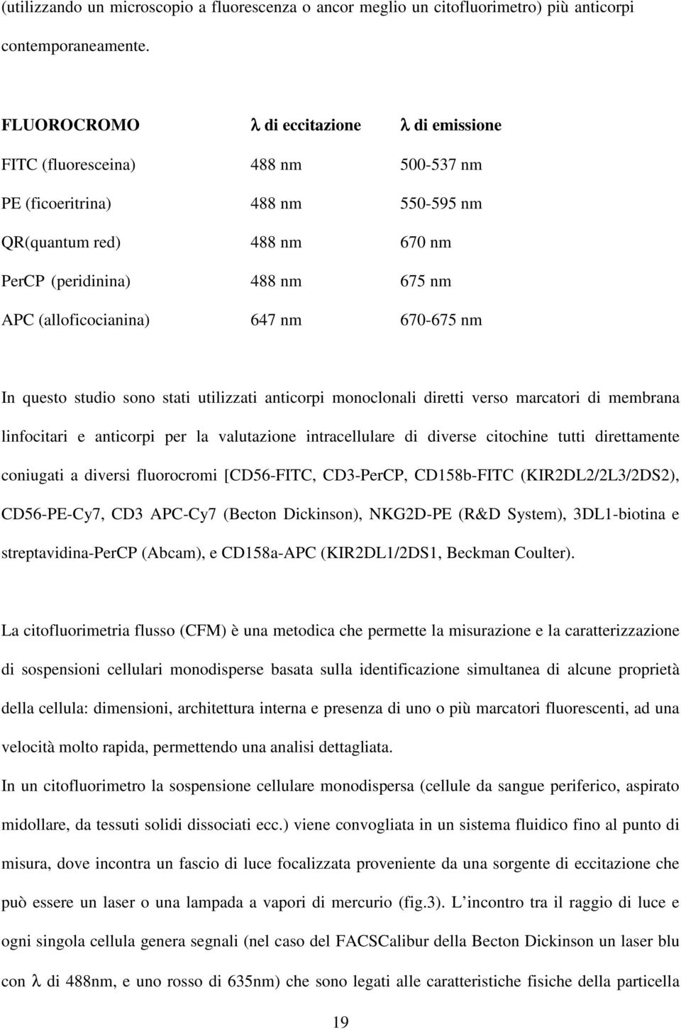 647 nm 67-675 nm In questo studio sono stati utilizzati anticorpi monoclonali diretti verso marcatori di membrana linfocitari e anticorpi per la valutazione intracellulare di diverse citochine tutti