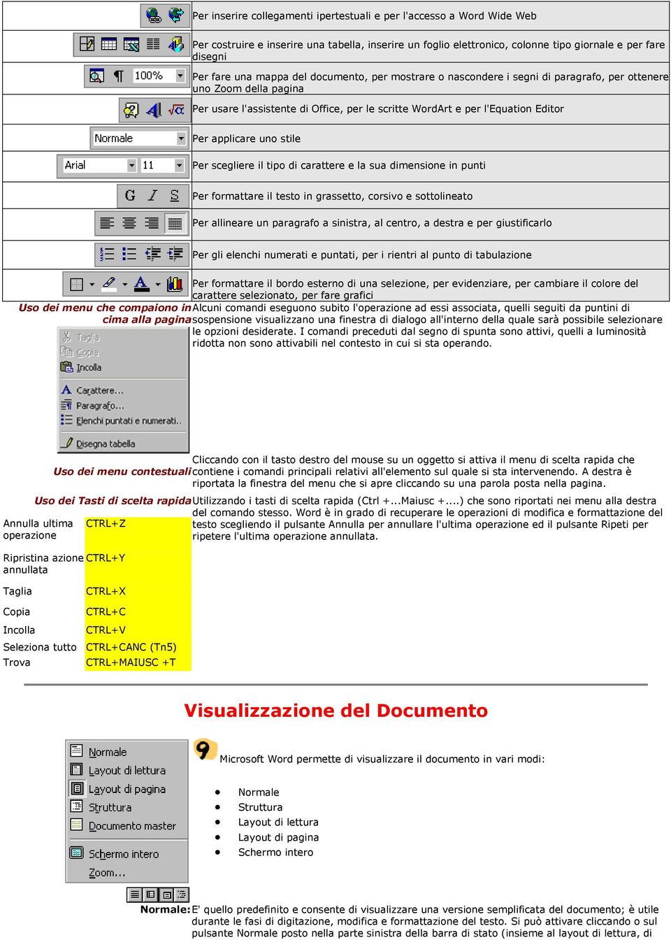 uno stile Per scegliere il tipo di carattere e la sua dimensione in punti Per formattare il testo in grassetto, corsivo e sottolineato Per allineare un paragrafo a sinistra, al centro, a destra e per