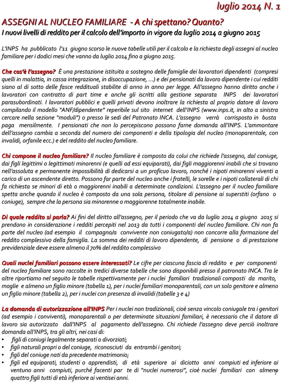 assegni al nucleo familiare per i dodici mesi che vanno da luglio 2014 fino a giugno 2015. Che cos è l assegno?