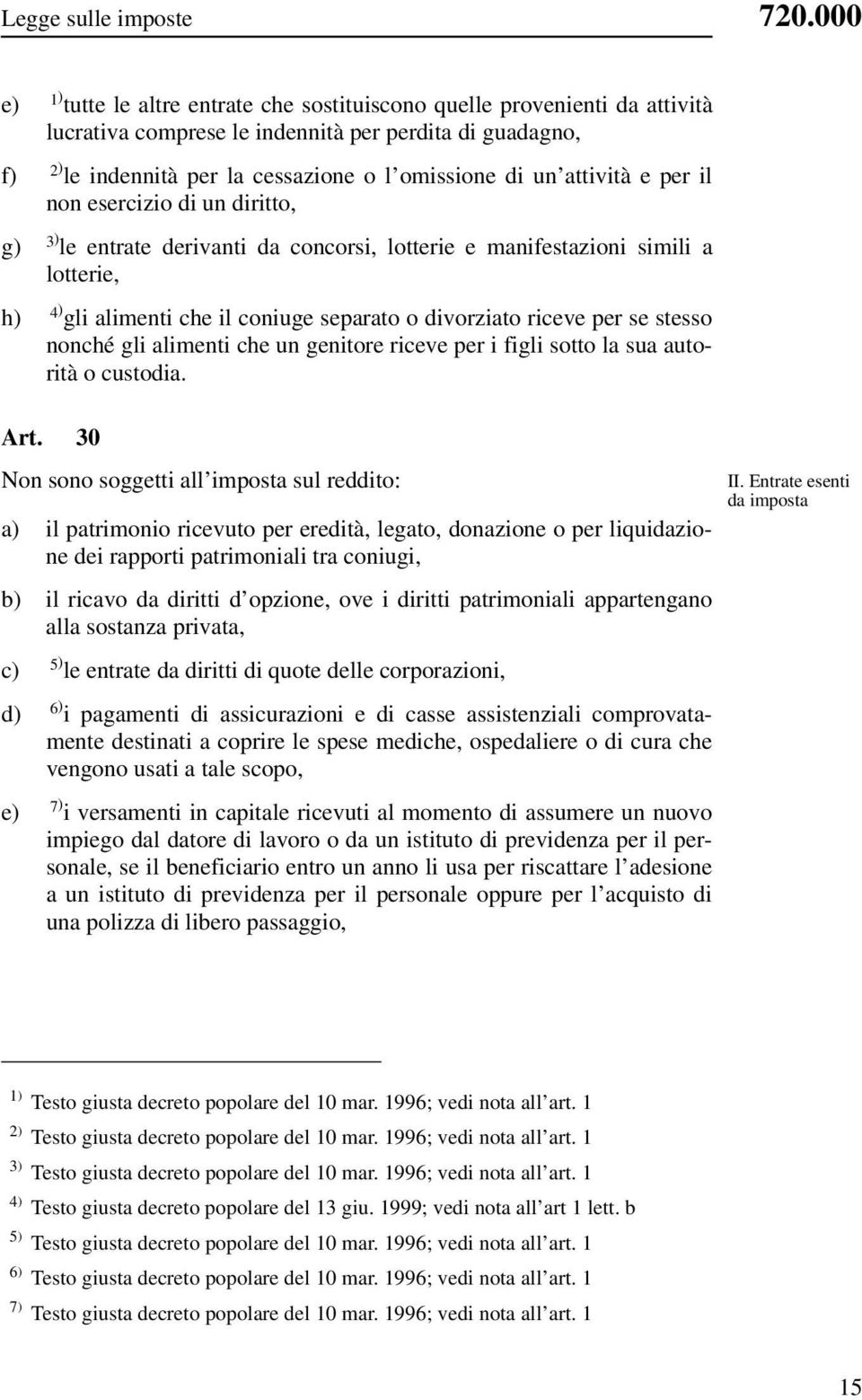 attività e per il non esercizio di un diritto, g) le entrate derivanti da concorsi, lotterie e manifestazioni simili a lotterie, h) gli alimenti che il coniuge separato o divorziato riceve per se