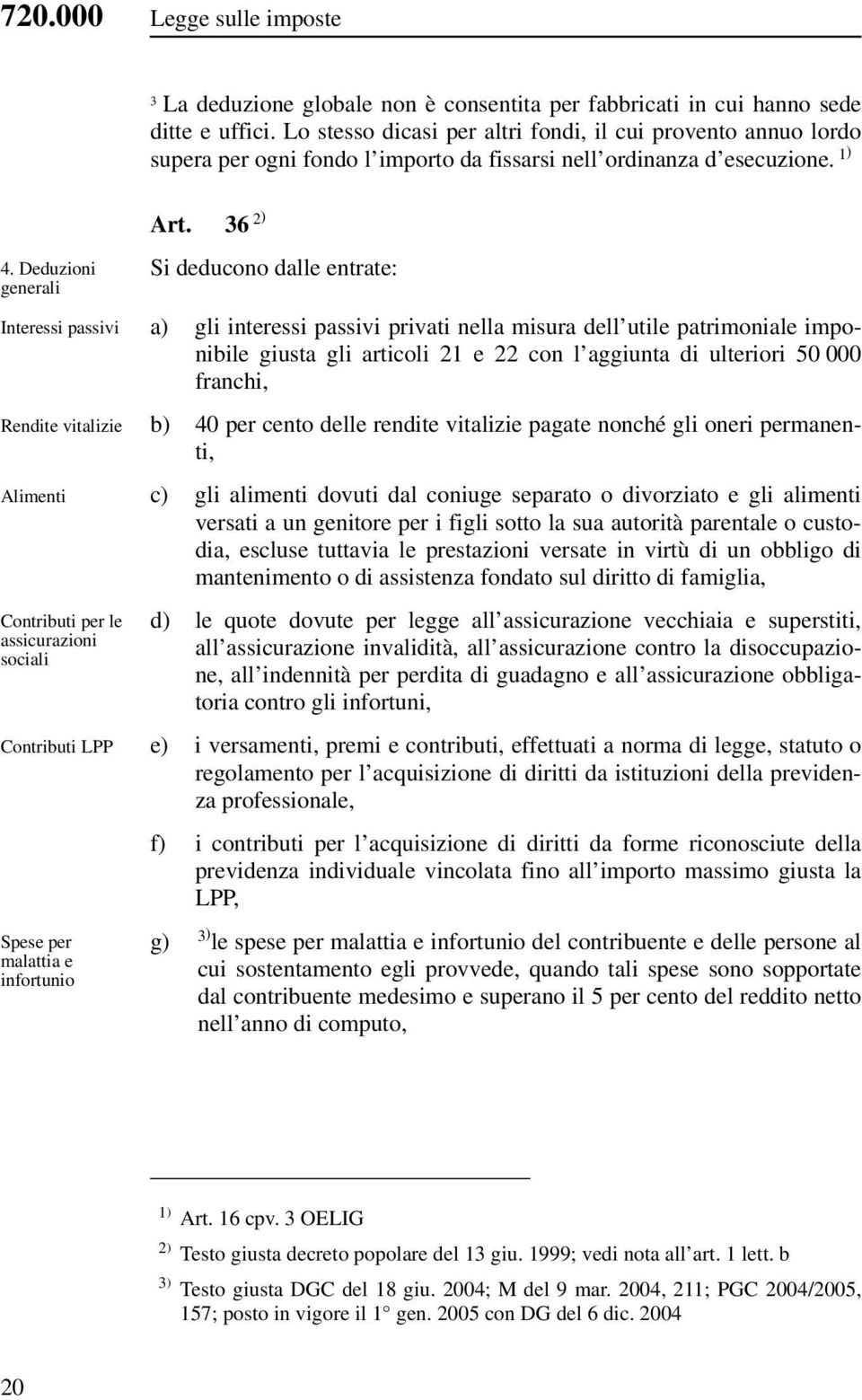 Deduzioni generali Interessi passivi Rendite vitalizie Alimenti Contributi per le assicurazioni sociali Contributi LPP Spese per malattia e infortunio Art.