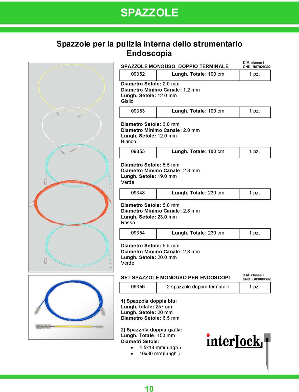 5 mm Dimetro Minimo Cnle: 2.8 mm Lungh. Setole: 19.0 mm Verde 09348 Lungh. Totle: 230 cm 1 pz. Dimetro Setole: 5.0 mm Dimetro Minimo Cnle: 2.8 mm Lungh. Setole: 23.0 mm Rosso 09354 Lungh.