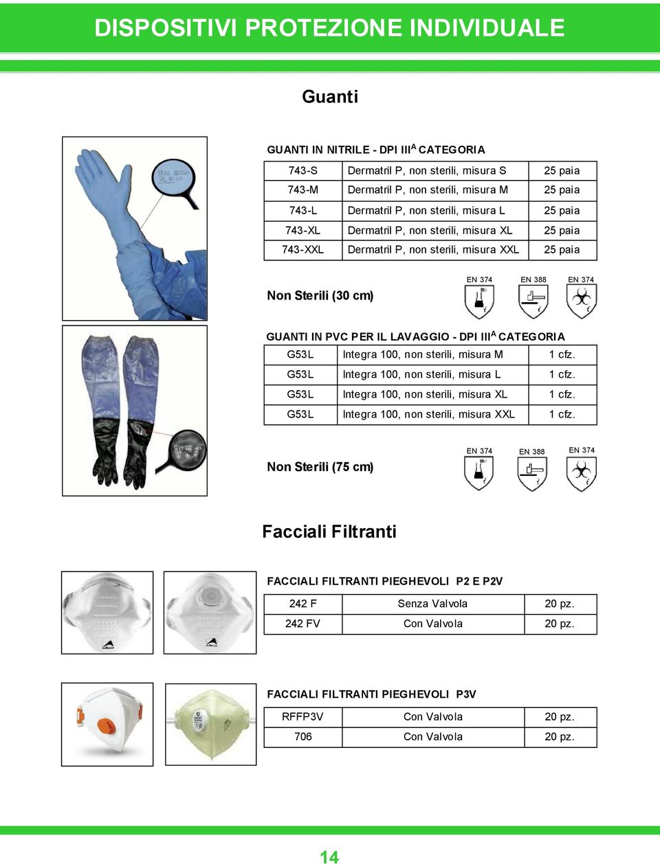 A CATEGORIA G53L Integr 100, non sterili, misur M 1 cfz. G53L Integr 100, non sterili, misur L 1 cfz. G53L Integr 100, non sterili, misur XL 1 cfz. G53L Integr 100, non sterili, misur XXL 1 cfz.