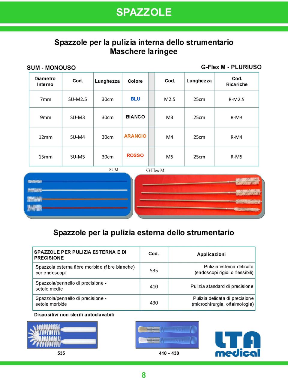 binche) per endoscopi Spzzol/pennello di precisione - setole medie Spzzol/pennello di precisione - setole morbide Dispositivi non sterili utoclvbili Cod.