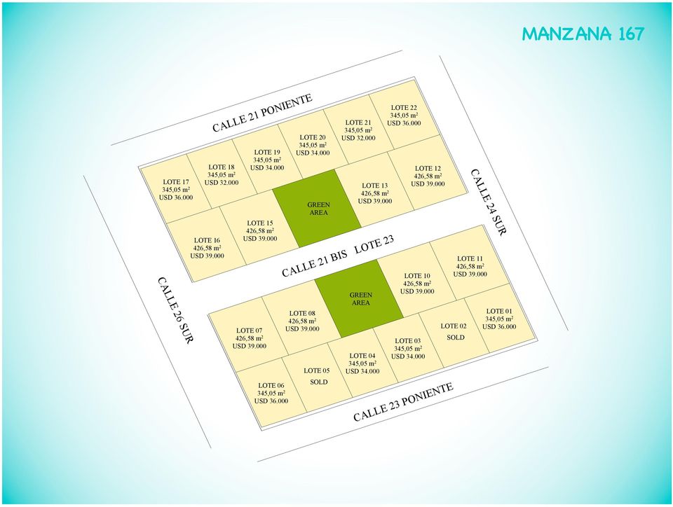 000 LOTE 13 USD 39.000 21 BIS LOTE 23 LOTE 08 USD 39.000 LOTE 05 GREEN AREA LOTE 04 USD 34.000 LOTE 22 USD 36.