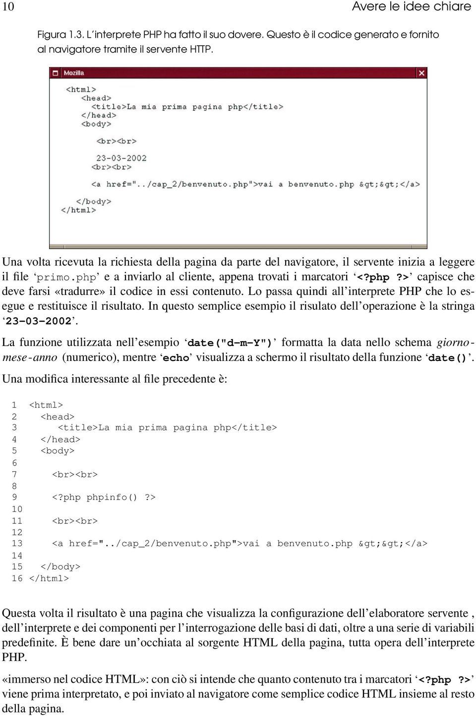 Lo passa quindi all interprete PHP che lo esegue e restituisce il risultato. In questo semplice esempio il risulato dell operazione è la stringa 23-03-2002.