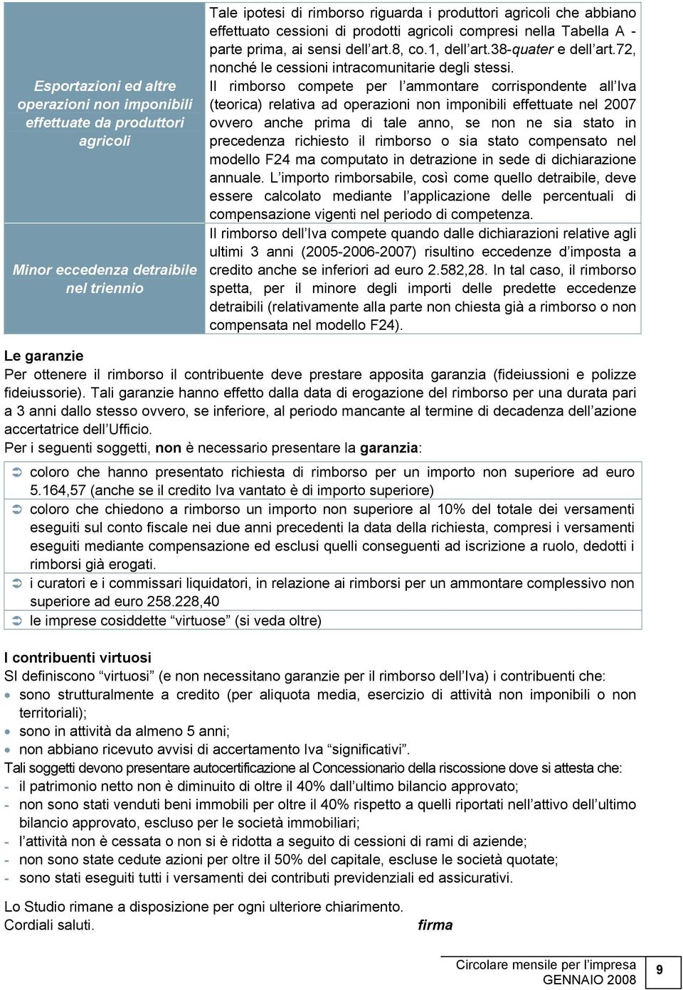 Il rimborso compete per l ammontare corrispondente all Iva (teorica) relativa ad operazioni non imponibili effettuate nel 2007 ovvero anche prima di tale anno, se non ne sia stato in precedenza