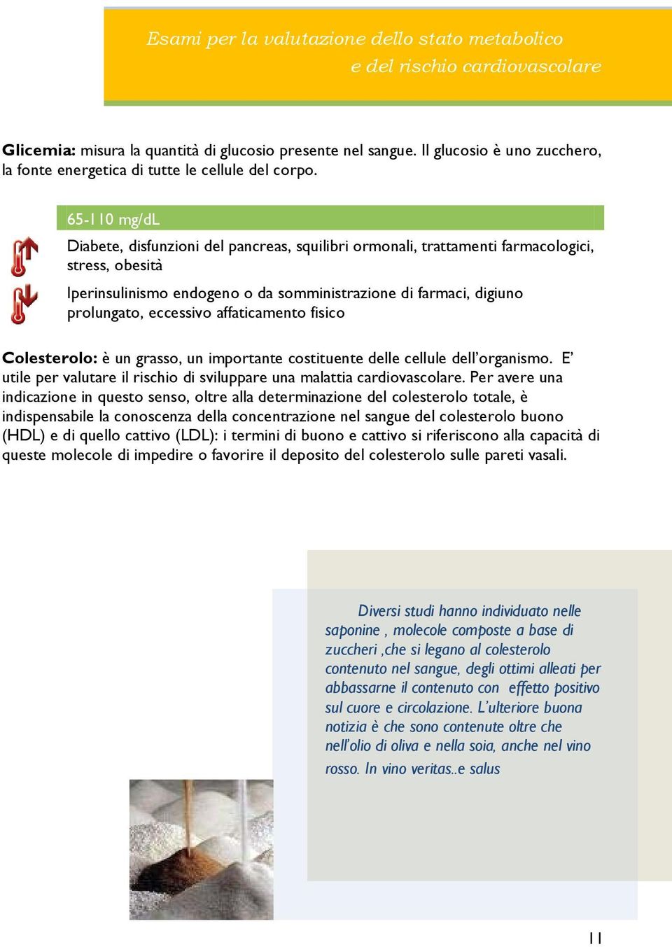 65-110 mg/dl Diabete, disfunzioni del pancreas, squilibri ormonali, trattamenti farmacologici, stress, obesità Iperinsulinismo endogeno o da somministrazione di farmaci, digiuno prolungato, eccessivo