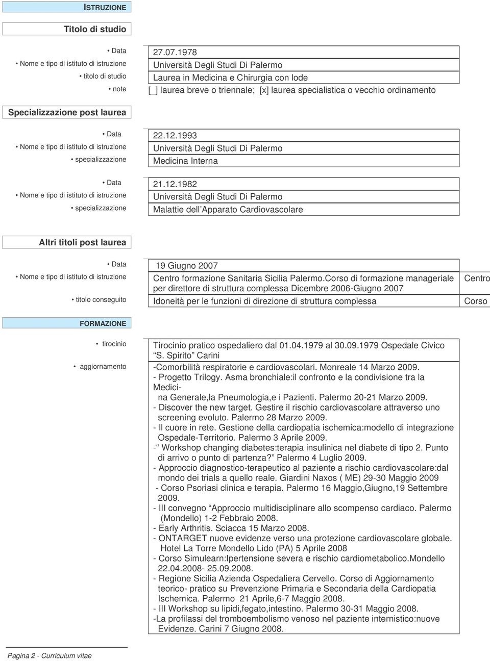 istituto di istruzione Specializzazione post laurea Data 22.12.