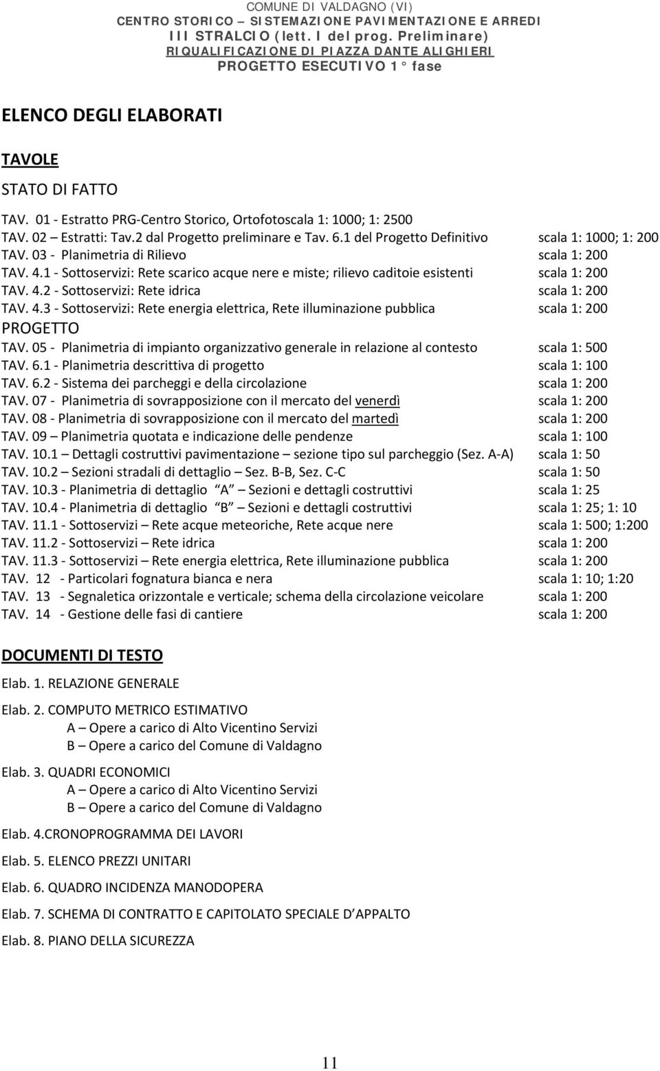 4.3 Sottoservizi: Rete energia elettrica, Rete illuminazione pubblica scala 1: 200 PROGETTO TAV. 05 Planimetria di impianto organizzativo generale in relazione al contesto scala 1: 500 TAV. 6.