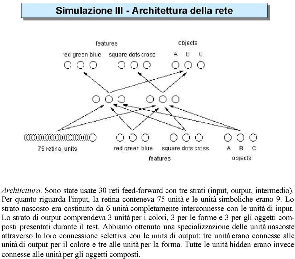 Lo strato nascosto era costituito da 6 unità completamente interconnesse con le unità di input.