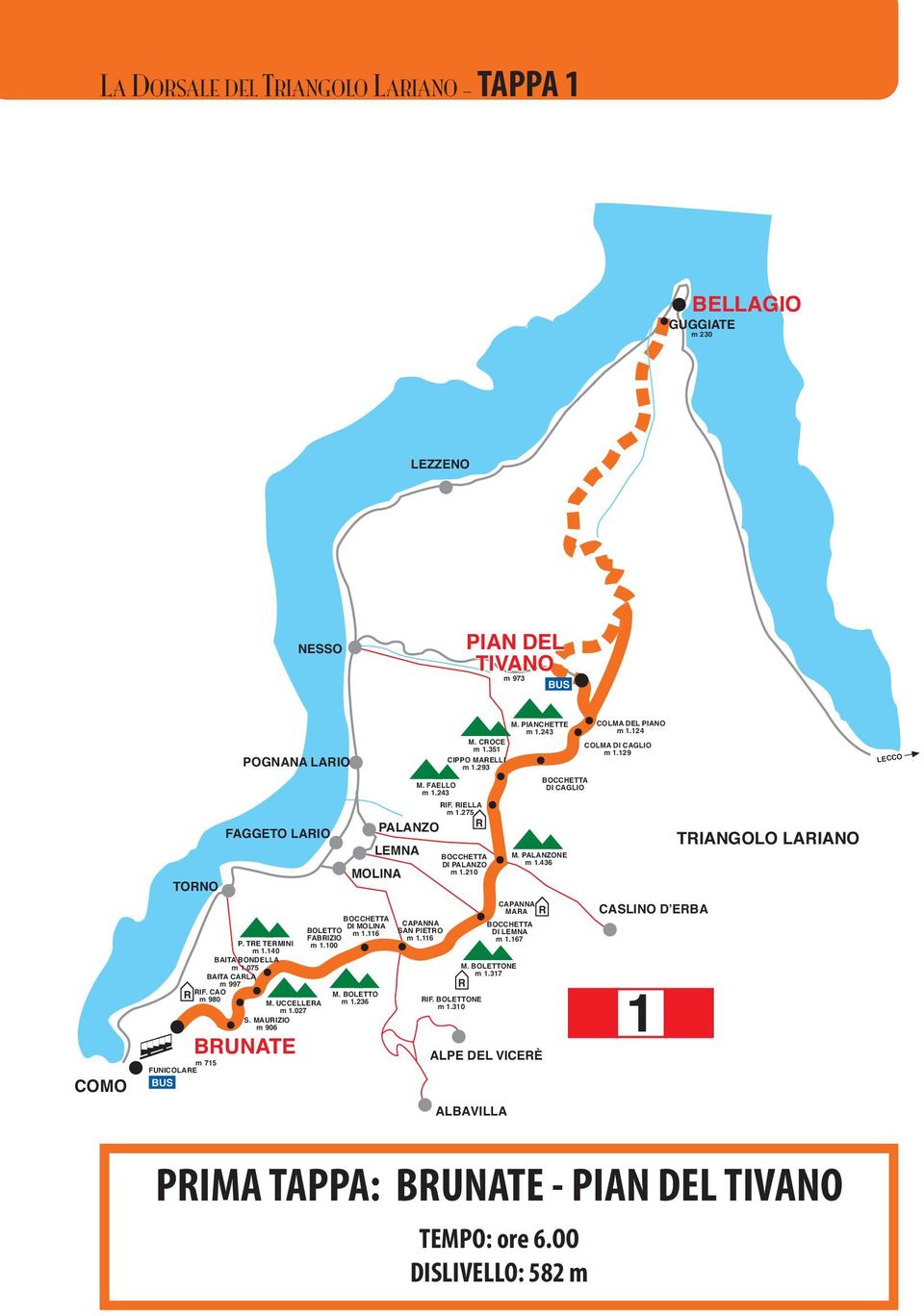 CAO R m 980 M. UCCELLERA m 1.027 S. MAURIZIO m 906 BRUNATE BOLETTO FABRIZIO m 1.100 MOLINA BOCCHETTA DI MOLINA m 1.116 M. BOLETTO m 1.236 PALANZO LEMNA CAPANNA SAN PIETRO m 1.116 RIF. RIELLA m 1.