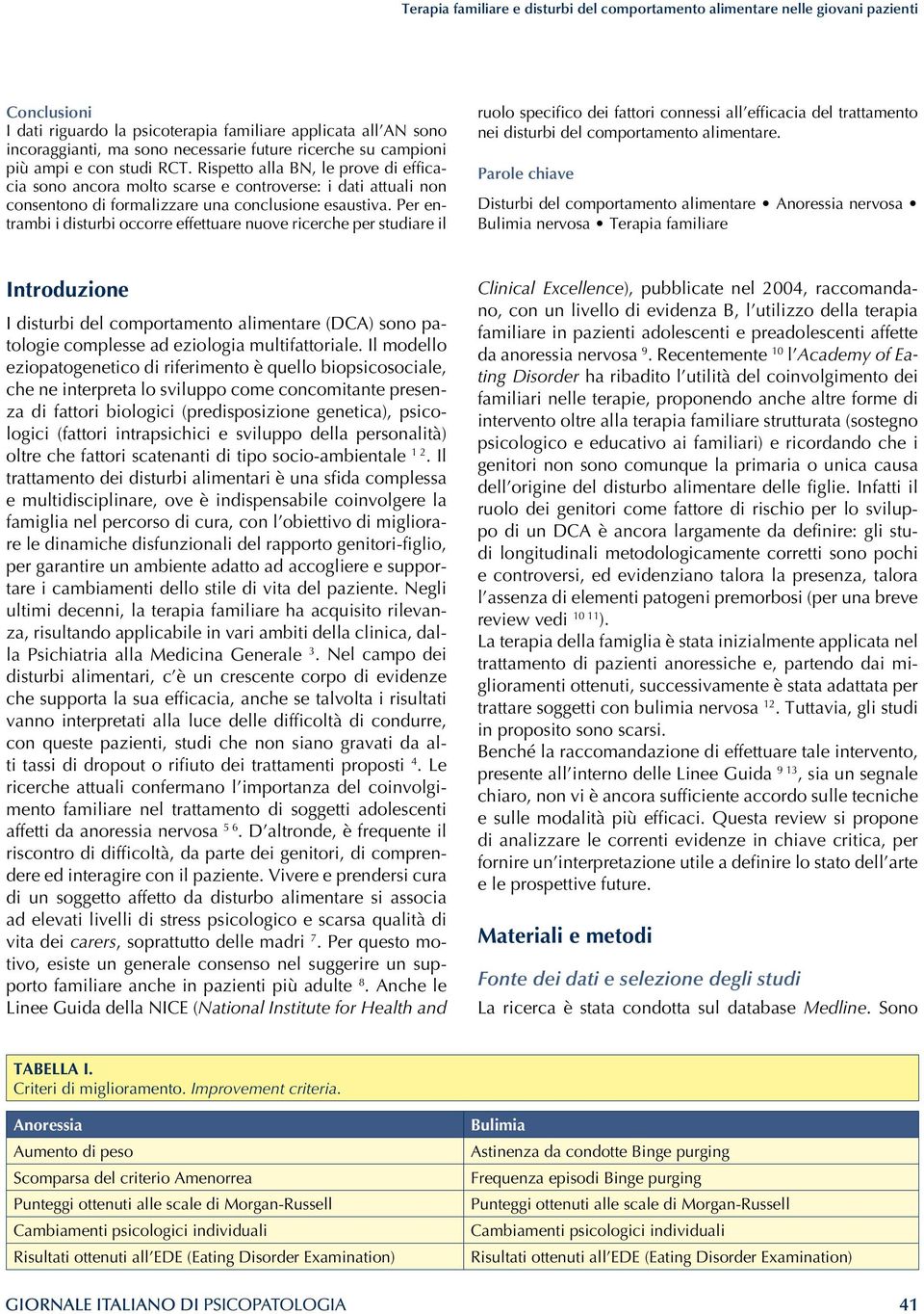 Per entrambi i disturbi occorre effettuare nuove ricerche per studiare il ruolo specifico dei fattori connessi all efficacia del trattamento nei disturbi del comportamento alimentare.