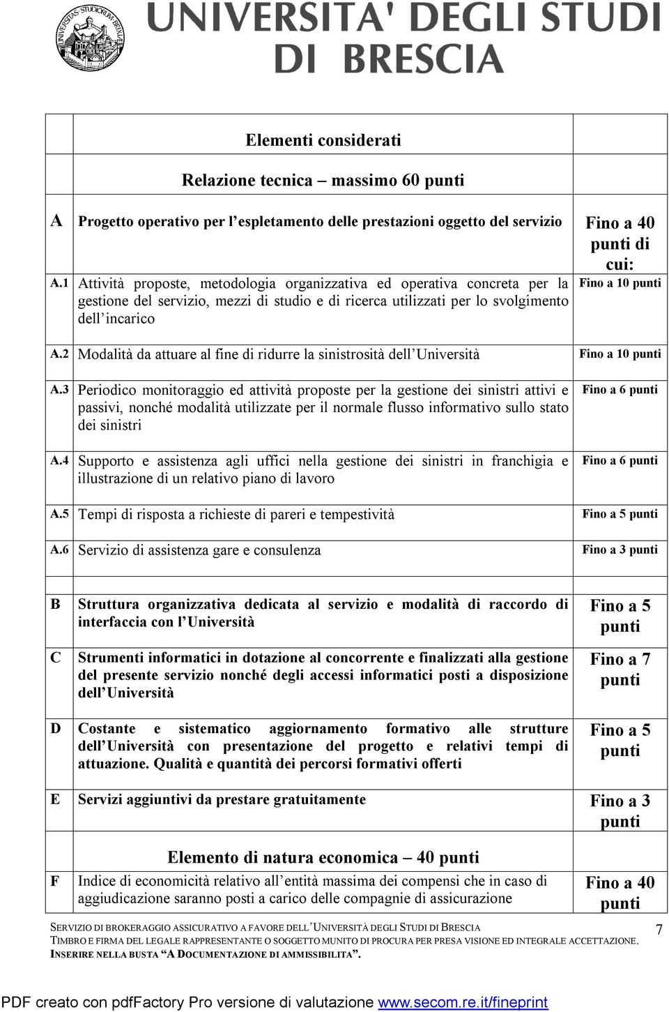 2 Modalità da attuare al fine di ridurre la sinistrosità dell Università Fino a 10 punti A.