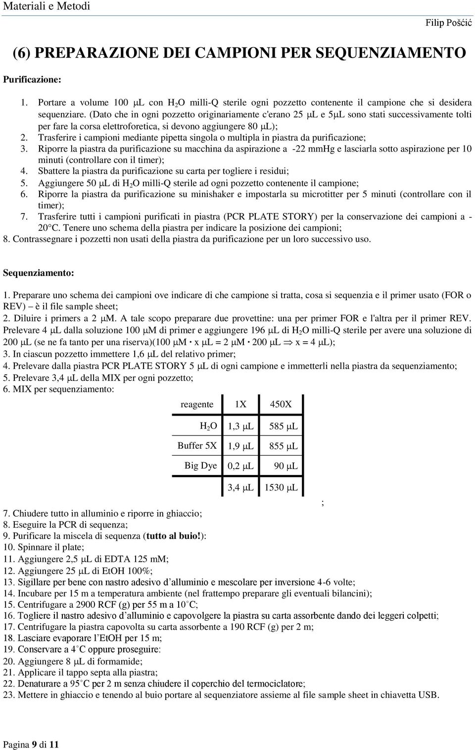 Trasferire i campioni mediante pipetta singola o multipla in piastra da purificazione; 3.