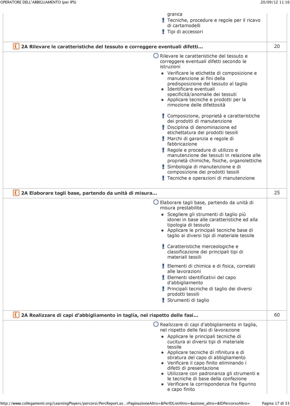 taglio Identificare eventuali specificità/anomalie dei tessuti Applicare tecniche e prodotti per la rimozione delle difettosità Composizione, proprietà e caratteristiche dei prodotti di manutenzione