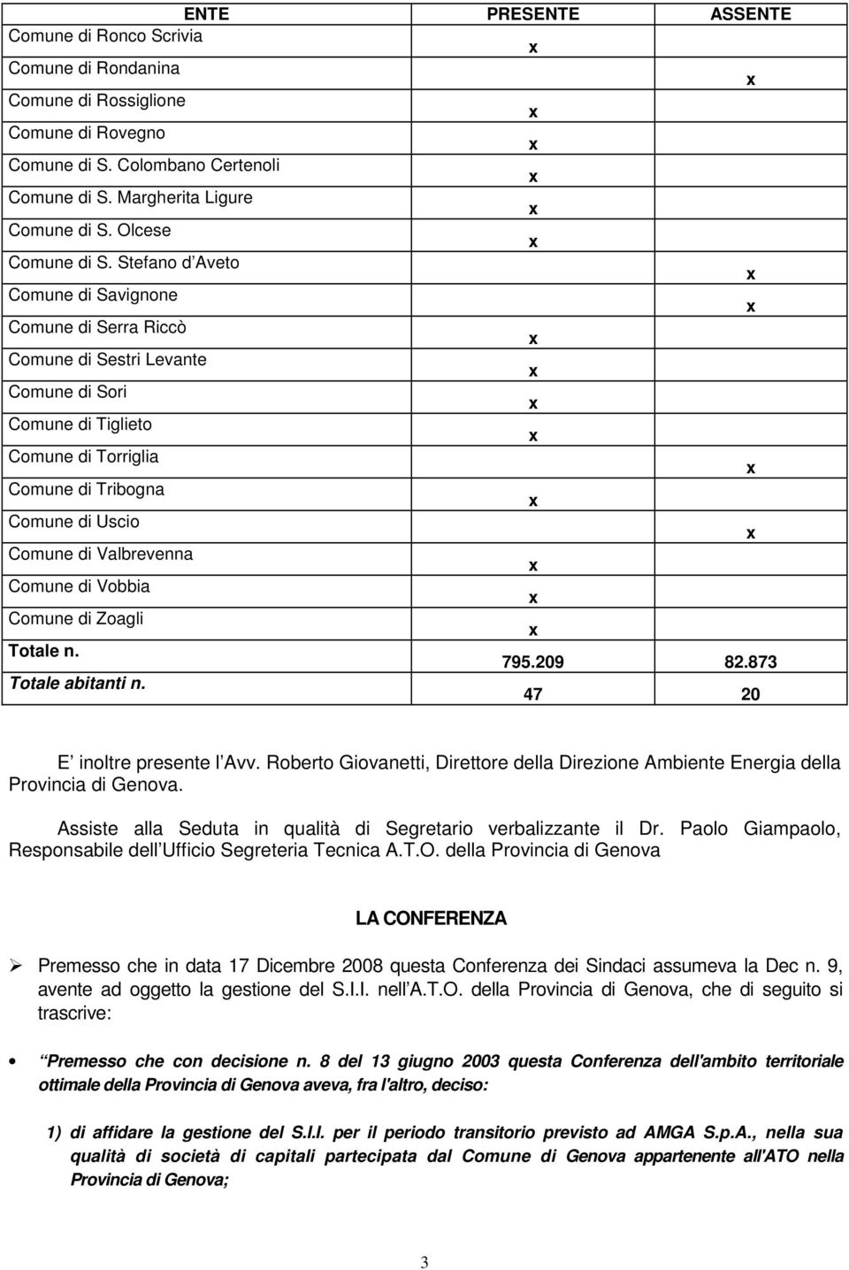 Stefano d Aveto Comune di Savignone Comune di Serra Riccò Comune di Sestri Levante Comune di Sori Comune di Tiglieto Comune di Torriglia Comune di Tribogna Comune di Uscio Comune di Valbrevenna