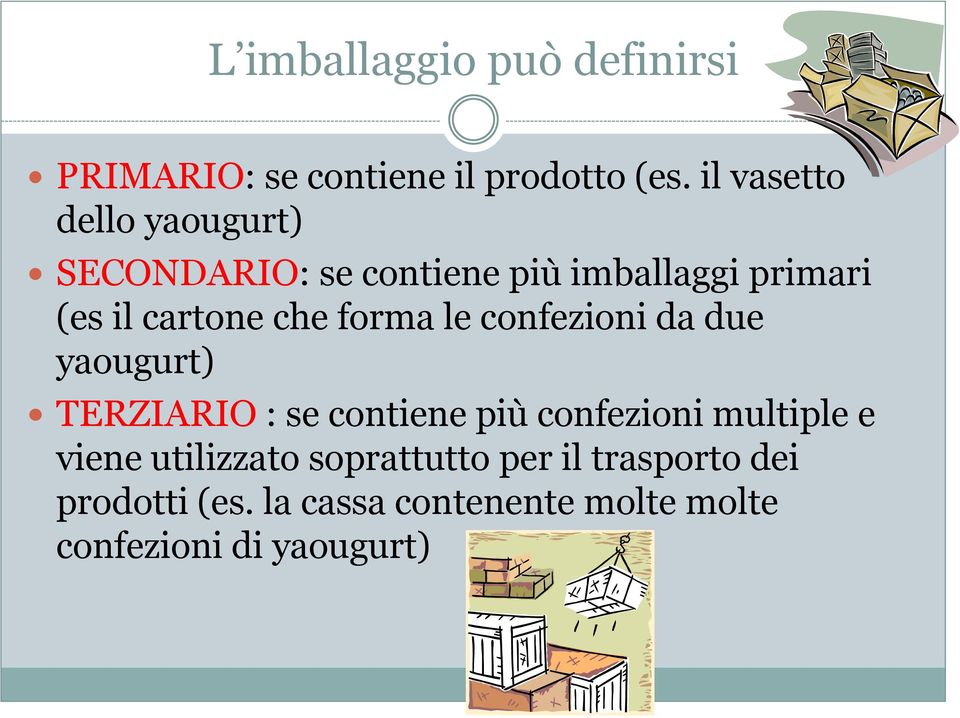 che forma le confezioni da due yaougurt) TERZIARIO : se contiene più confezioni multiple e