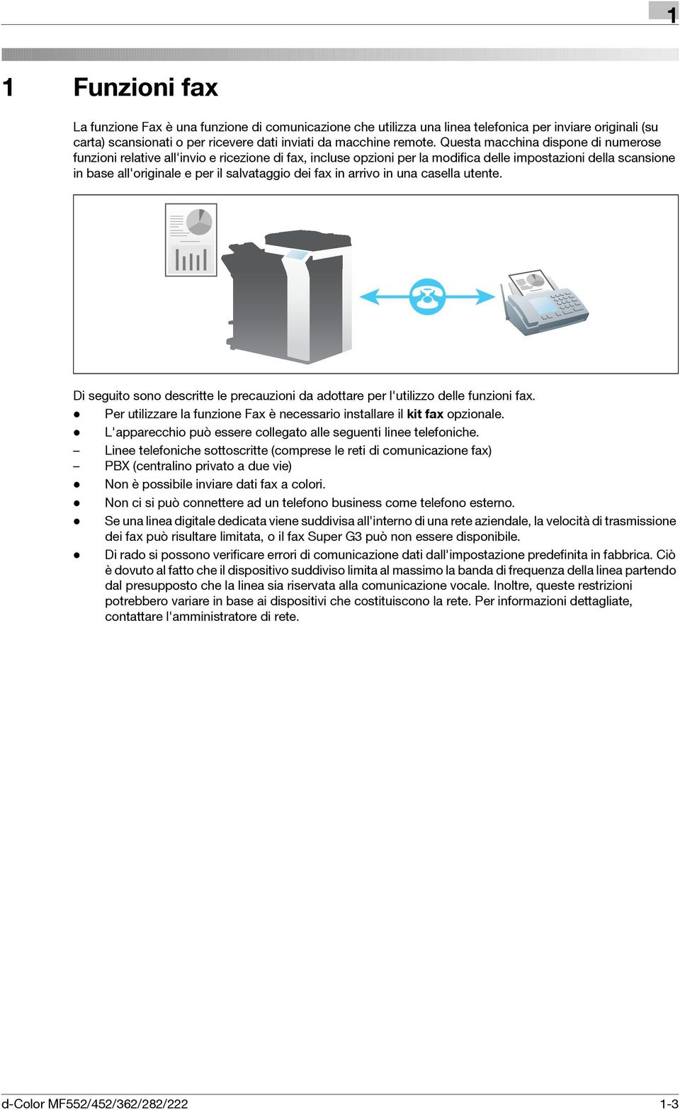 fax in arrivo in una casella utente. Di seguito sono descritte le precauzioni da adottare per l'utilizzo delle funzioni fax.