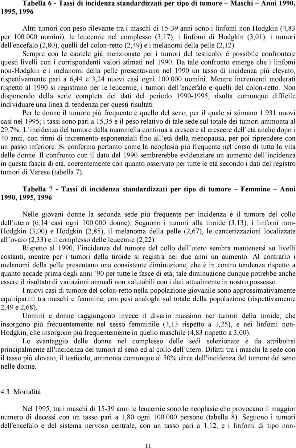 Sempre con le cautele già menzionate per i tumori del testicolo, è possibile confrontare questi livelli con i corrispondenti valori stimati nel 1990.