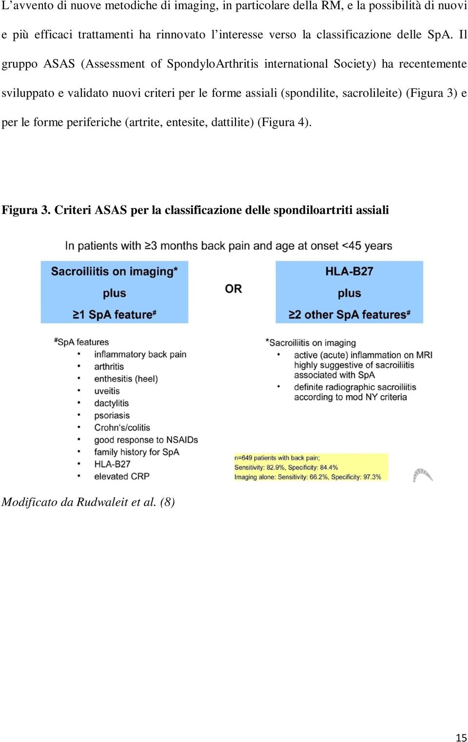 Il gruppo ASAS (Assessment of SpondyloArthritis international Society) ha recentemente sviluppato e validato nuovi criteri per le forme