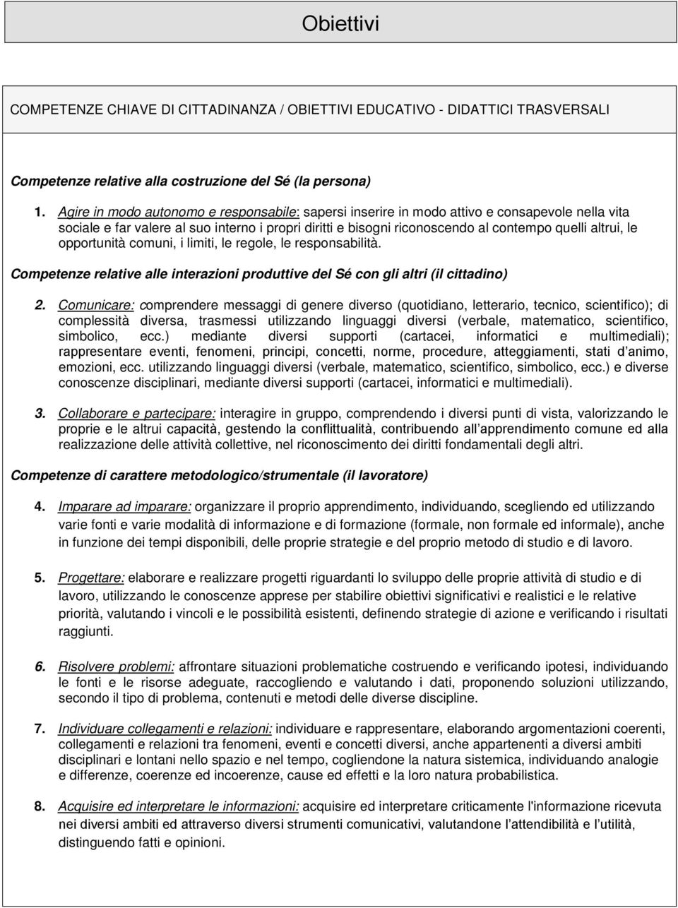 limiti, le regle, le respnsabilità. Cmpetenze relative alle interazini prduttive del Sé cn gli altri (il cittadin) 2.