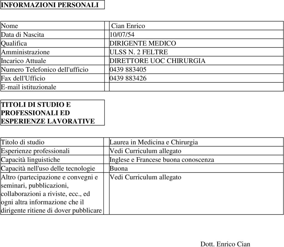 ESPERIENZE LAVORATIVE Titolo di studio Esperienze professionali Capacità linguistiche Capacità nell'uso delle tecnologie Altro (partecipazione e convegni e seminari,