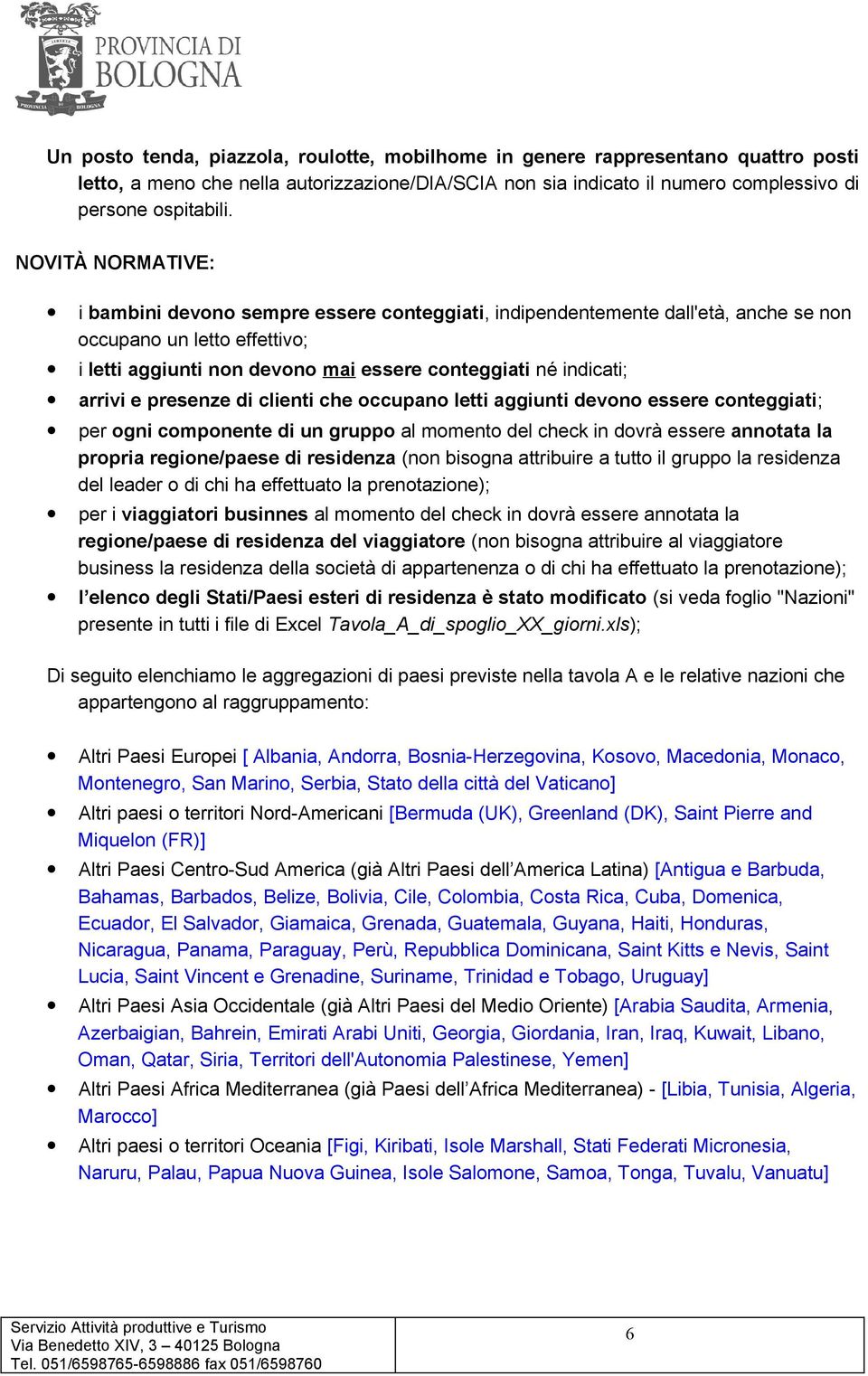 arrivi e presenze di clienti che occupano letti aggiunti devono essere conteggiati; per ogni componente di un gruppo al momento del check in dovrà essere annotata la propria regione/paese di