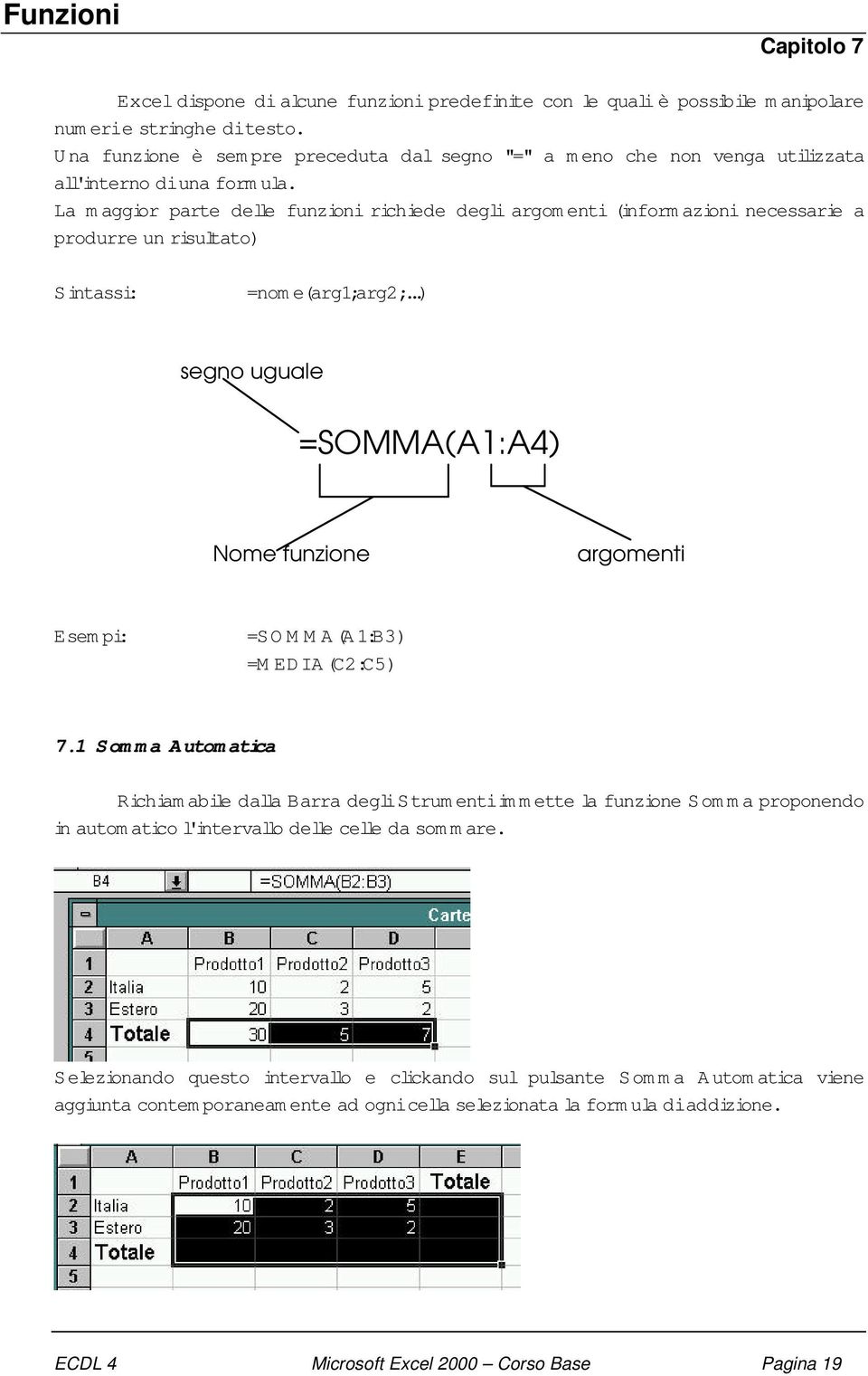 La m aggior parte delle funzioni rich ied e degli argom enti (inform azioni necessarie a produrre un risultato) Sintassi: =nom e(arg1;arg2;.