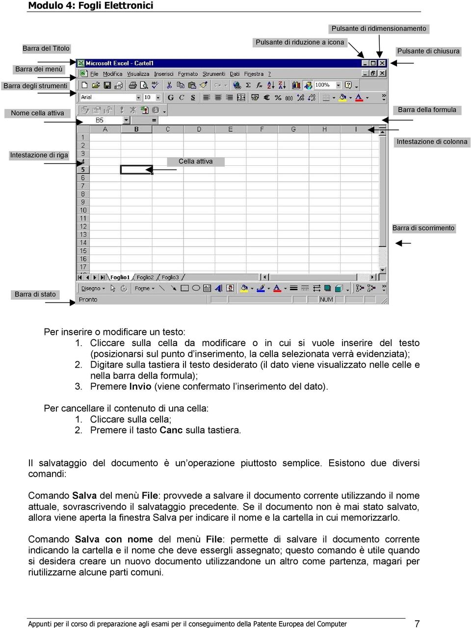 Cliccare sulla cella da modificare o in cui si vuole inserire del testo (posizionarsi sul punto d inserimento, la cella selezionata verrà evidenziata); 2.