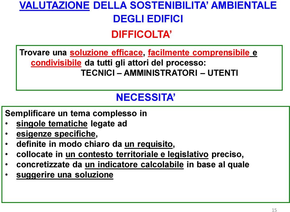 tema complesso in singole tematiche legate ad esigenze specifiche, definite in modo chiaro da un requisito, collocate in